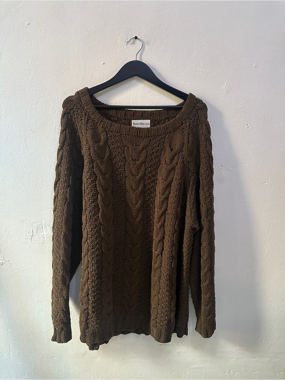 Barry Bricken 75% Silk Cable Knit Boat Neck Sweater Brown Women’s M